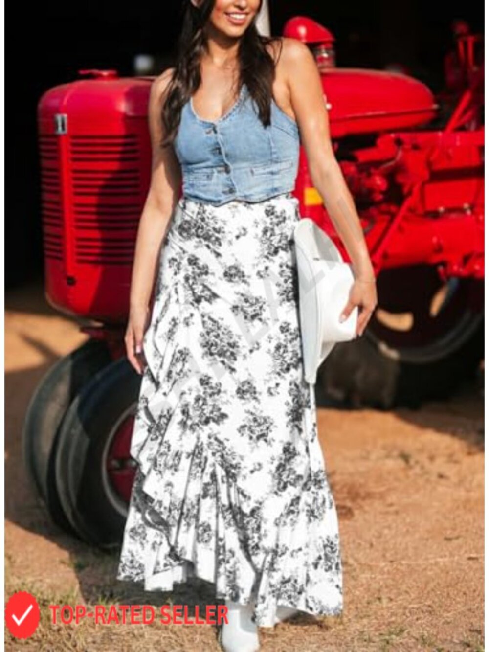 Women's High Waisted Wrap Maxi Skirt with Slit - Floral - Picture 5 of 6